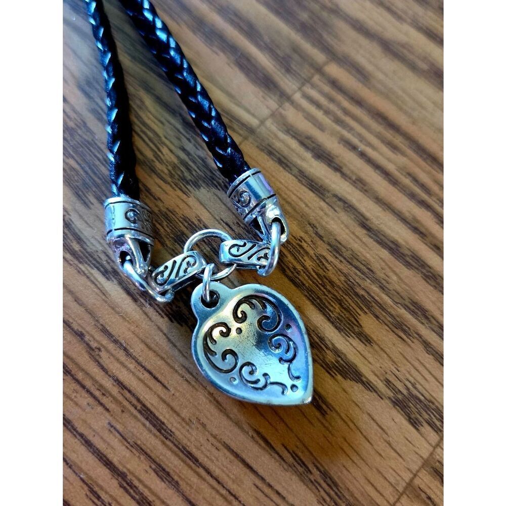 BRIGHTON "King's Road" Vintage Puff Heart And Leather Necklace VINTAGE INSPIRED - Picture 3 of 10